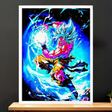 Cadre Blanc Goku Migatte Dragon Ball illustré à la main en Anjou
