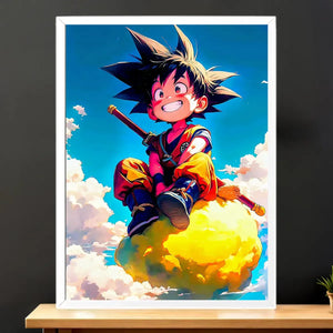 Cadre Blanc Goku Nuage Magique Dragon Ball illustré à la main en Anjou