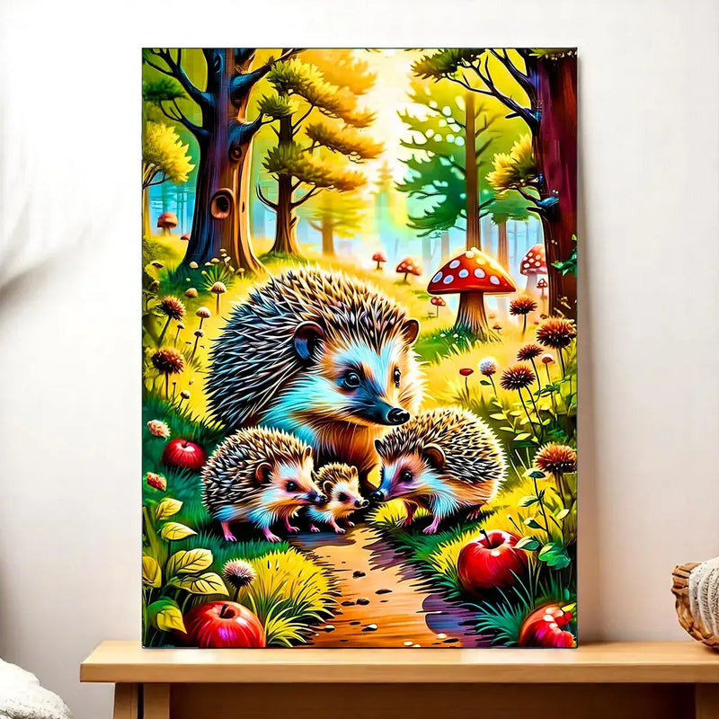 Tableau Hérisson Famille illustré à la main en Anjou