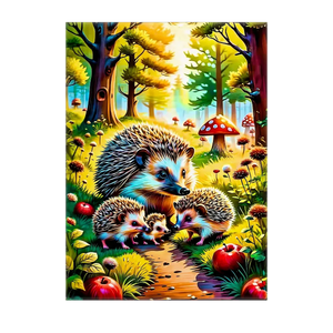 Poster Hérisson Famille illustré à la main en Anjou