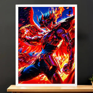 Cadre Blanc Ikki du Phénix Saint Seiya illustré à la main en Anjou