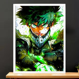 Cadre Blanc Izuku My Hero Academia illustré à la main en Anjou