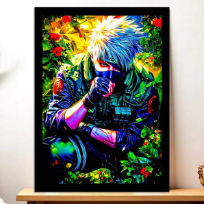 Cadre Noir Kakashi Naruto illustré à la main en Anjou