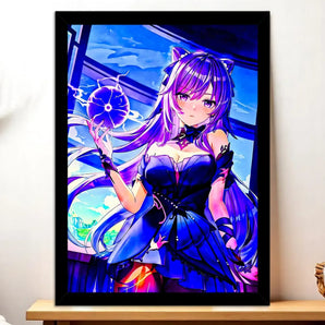 Cadre Noir Keqing Genshin Impact illustré à la main en Anjou