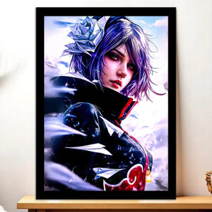 Cadre Noir Konan Naruto illustré à la main en Anjou