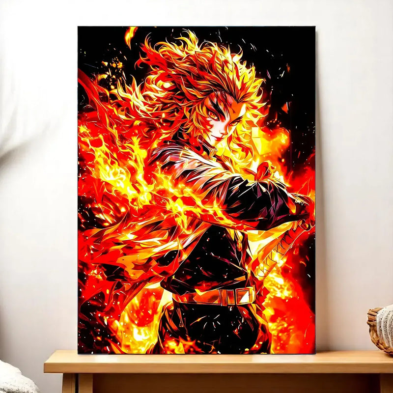 Tableau Rengoku Demon Slayer illustré à la main en Anjou