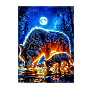 Poster Loup Famille illustré à la main en Anjou