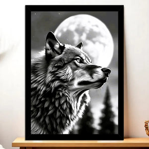 Cadre Noir Loup Monochrome illustré à la main en Anjou