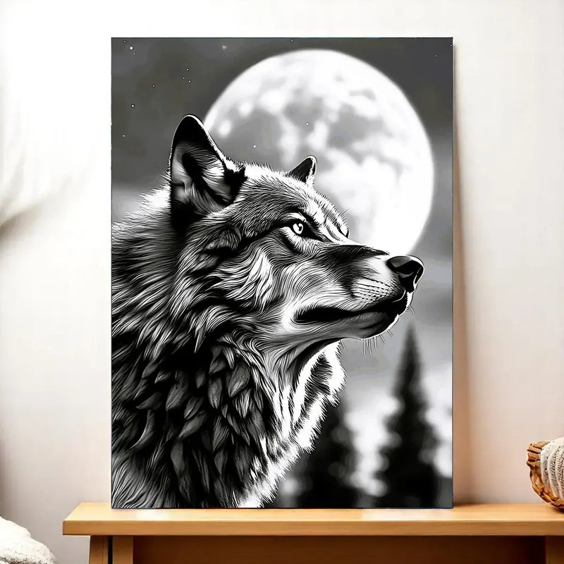 Tableau Loup Monochrome illustré à la main en Anjou