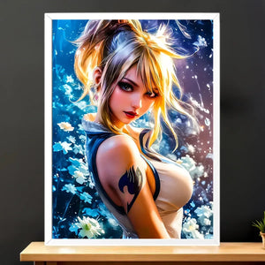 Cadre Blanc Lucy Heartfilia Fairy Tail illustré à la main en Anjou