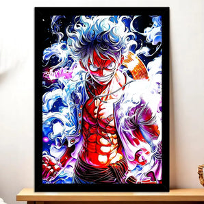 Cadre Noir Luffy Gear 5 One Piece illustré à la main en Anjou