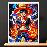 Cadre Blanc Luffy One Piece illustré à la main en Anjou