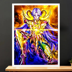 Cadre Blanc Mû du Bélier Saint Seiya illustré à la main en Anjou