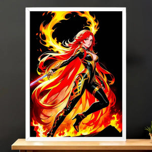 Cadre Blanc Mavuika Genshin Impact illustré à la main en Anjou
