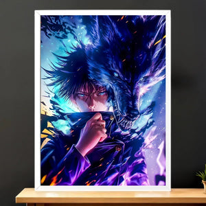 Cadre Blanc Megumi Jujutsu Kaisen illustré à la main en Anjou