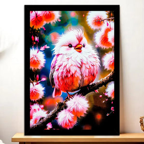 Cadre Noir Oiseau Rose illustré à la main en Anjou