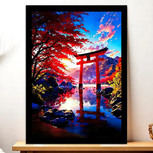 Cadre Noir Paysage Japonais illustré à la main en Anjou