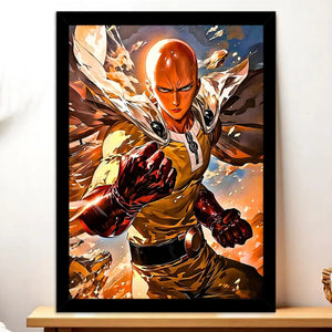 Cadre Noir Saitama One Punch Man illustré à la main en Anjou
