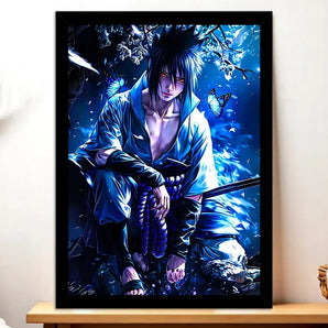 Cadre Noir Sasuke Naruto illustré à la main en Anjou
