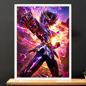 Cadre Blanc Seiya de Pégase Saint Seiya illustré à la main en Anjou