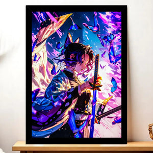 Cadre Noir Shinobu Kocho Demon Slayer illustré à la main en Anjou