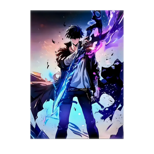 Poster Sung Jin-Woo Solo Leveling illustré à la main en Anjou
