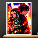 Cadre Blanc Tanjiro X Nezuko Demon Slayer illustré à la main en Anjou