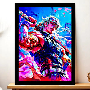 Cadre Tengen Uzui Demon Slayer illustré à la main en Anjou