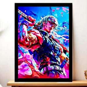 Cadre Tengen Uzui Demon Slayer illustré à la main en Anjou