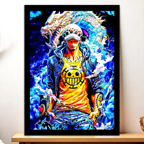 Cadre Noir Trafalgar Law One Piece illustré à la main en Anjou