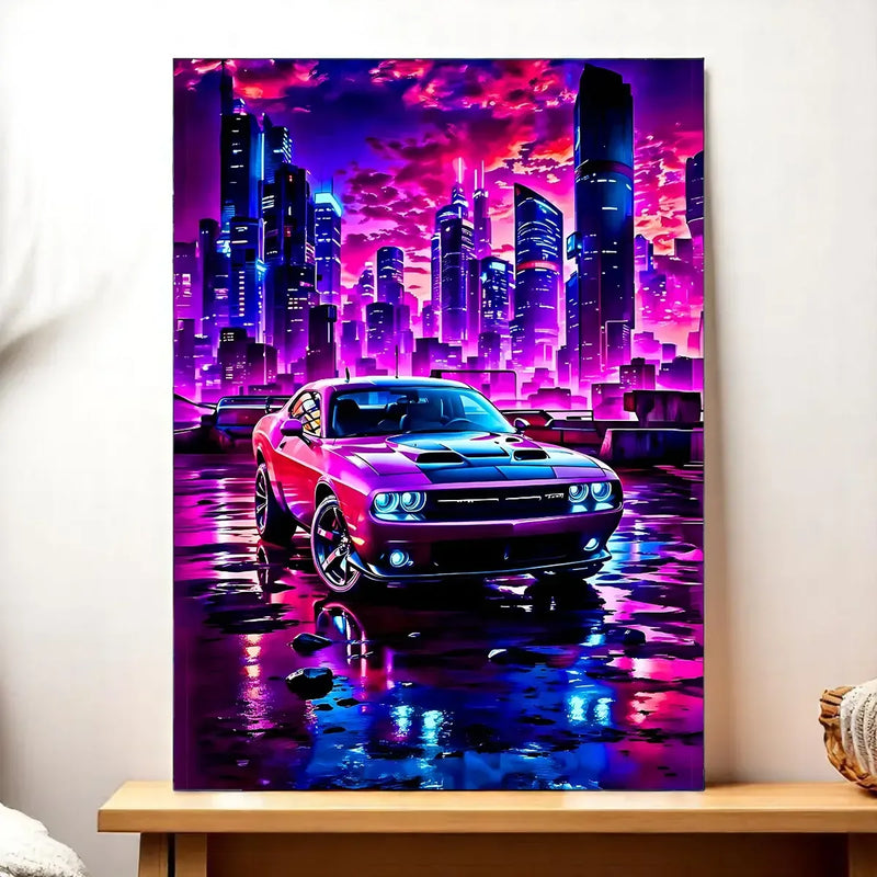 Tableau Voiture Américaine illustré à la main en Anjou
