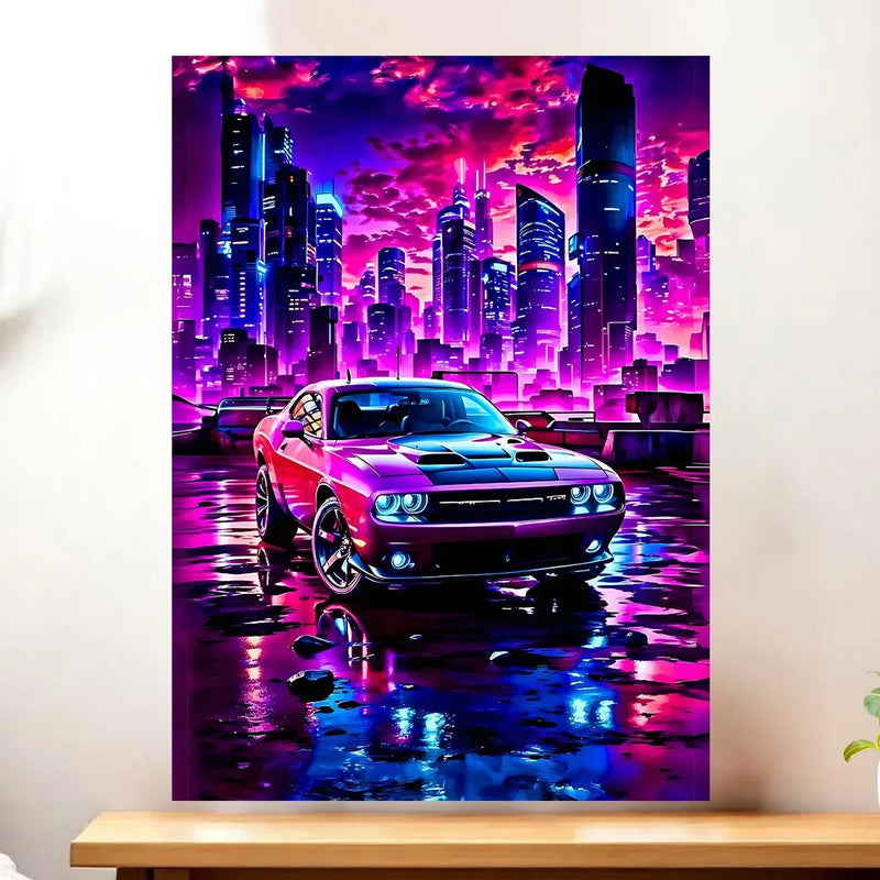 Affiche Voiture Américaine illustrée à la main en Anjou