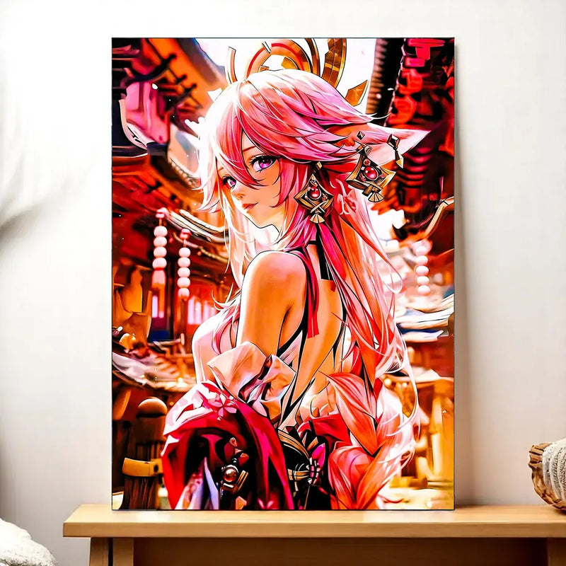 Tableau Yae Miko Genshin Impact illustré à la main en Anjou
