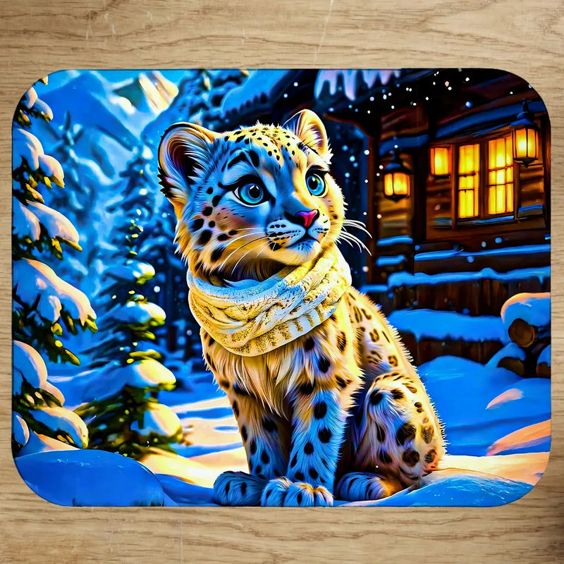 Tapis de Souris Panthère des Neiges illustré à la main en Anjou