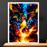 Cadre Blanc Dracaufeu Pokémon illustré à la main en Anjou