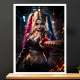 Cadre Blanc Harley Quinn illustré à la main en Anjou
