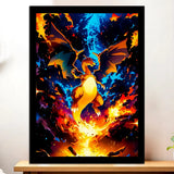 Cadre Noir Dracaufeu Pokémon illustré à la main en Anjou