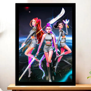Cadre Noir Kpop Demon Hunter HUNTR/X illustré à la main en Anjou