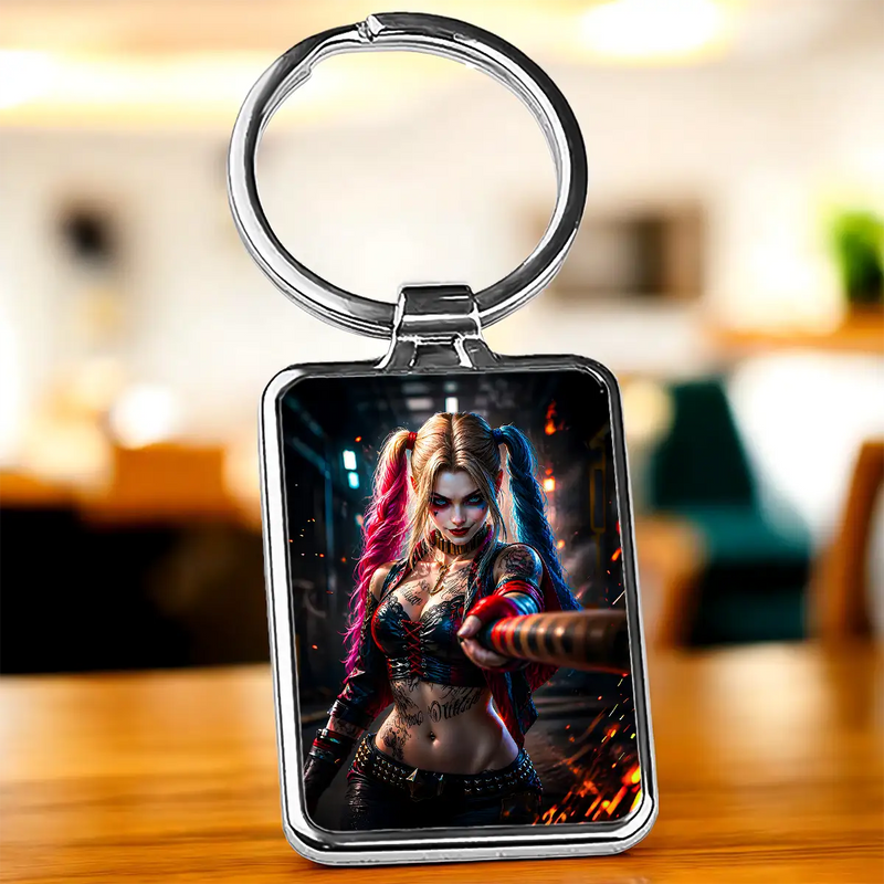 Porte-clé Harley Quinn illustré à la main en Anjou