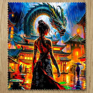Chiffonnette Dragon Japonais illustrée à la main en Anjou