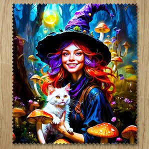 Chiffonnette Sorcière Chat Champignon illustrée à la main en Anjou