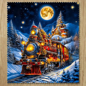 Chiffonnette Train de Noël illustrée à la main en Anjou