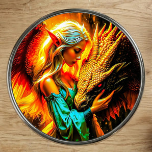 Magnet Femme et Dragon illustré à la main en Anjou