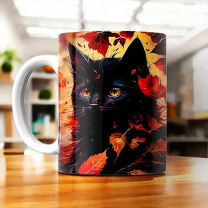 Tasse Chat Automne illustrée à la main en Anjou