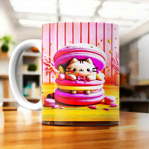 Tasse Chat Macaron illustrée à la main en Anjou