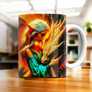 Mug Femme et Dragon illustré à la main en Anjou