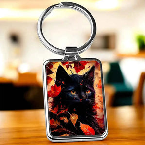 Porte Clé Chat Automne illustré à la main en Anjou