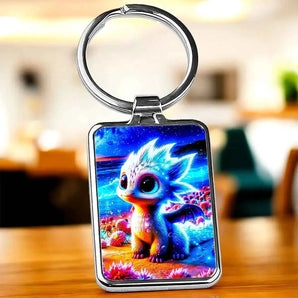 Porte-Clé Dragon Blanc illustré à la main en Anjou