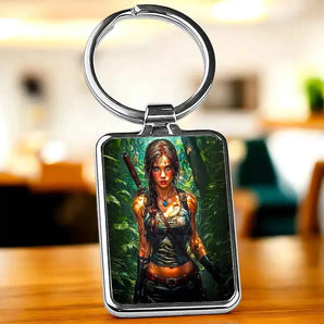 Porte-clé Lara Croft illustré à la main en Anjou