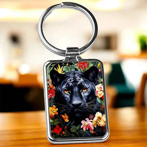 Porte Clé Panthère Fleurs illustré à la main en Anjou